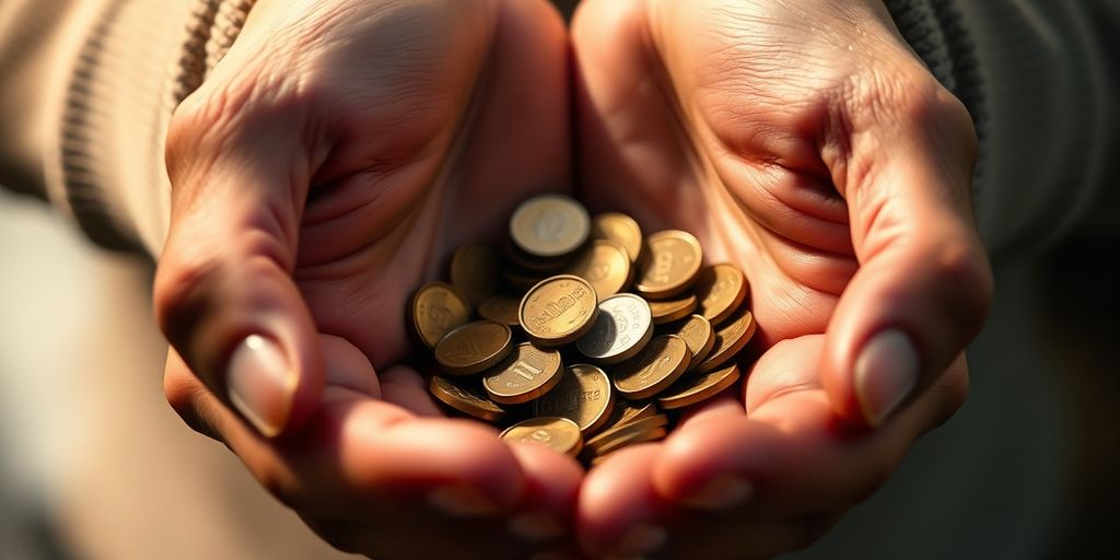 Mains protégeant des pièces de monnaie.