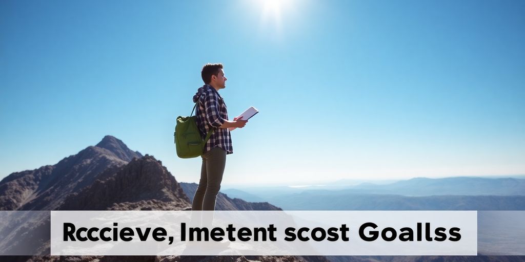 Person on a mountain peak, holding a notepad and pencil.