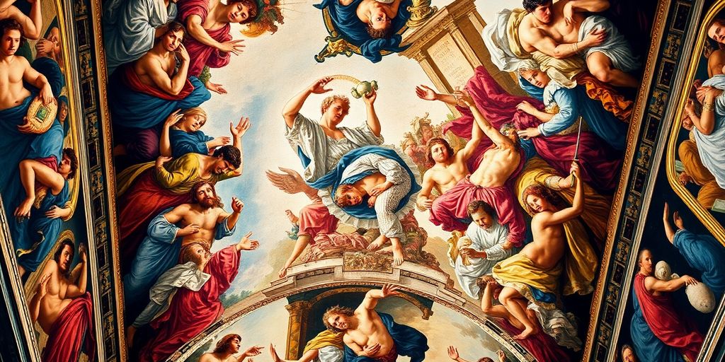 Detailed view of the Sistine Chapel ceiling painting.
