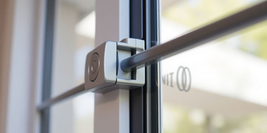 Close-up of a sliding window lock on a modern window.