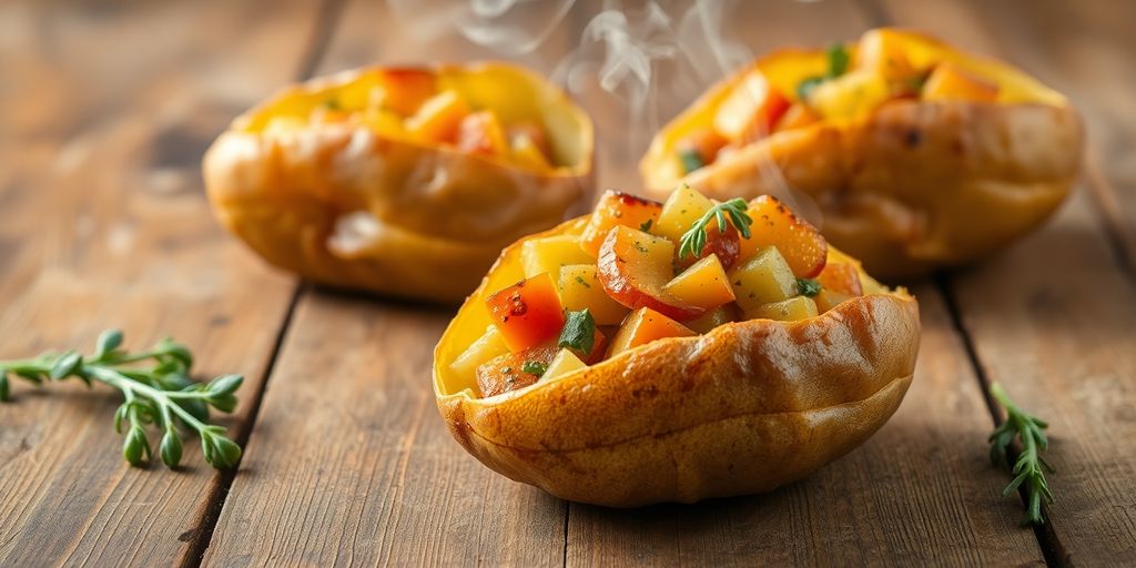 Gevulde aardappelen uit de oven met verse kruiden.