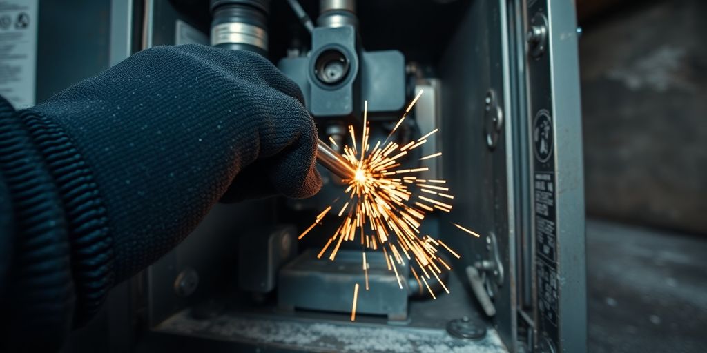 Man fixing a furnace in winter.