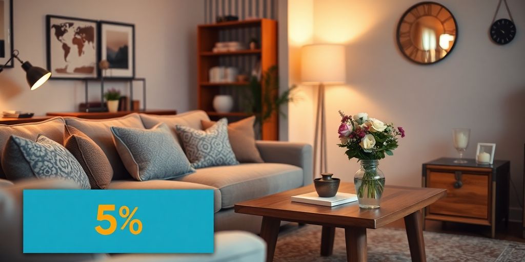 Cozy room with discount decor items.