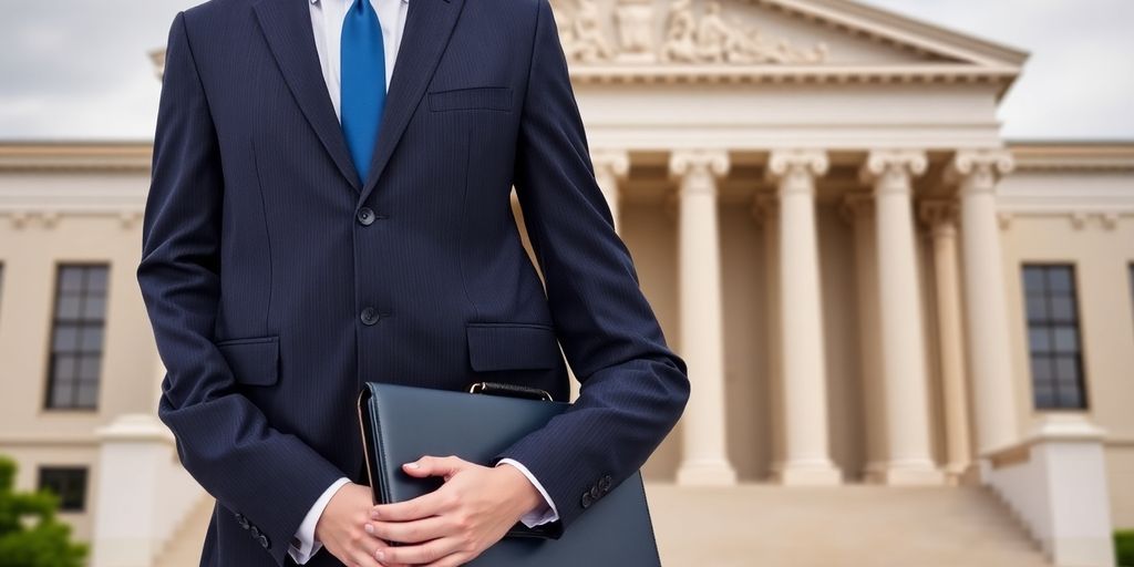 Lawyer with briefcase outside a courthouse in Will County.