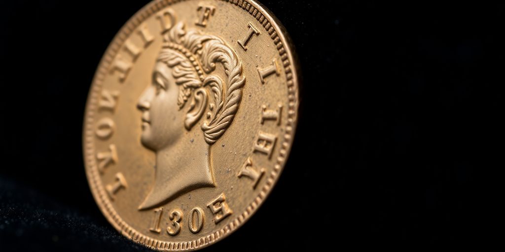 Monnaie Napoléon en or abîmé sur fond noir.