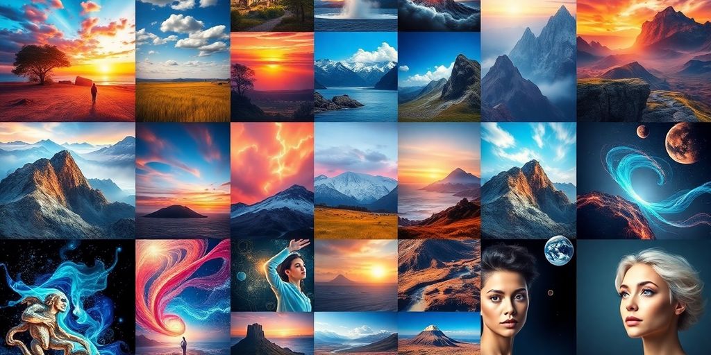 Colorful AI-generated art collage for social media creativity.