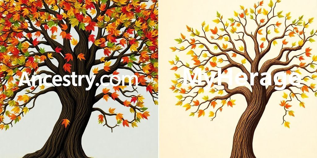 Two family trees from Ancestry.com and MyHeritage.