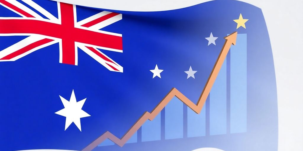 Australian flag with rising financial chart.