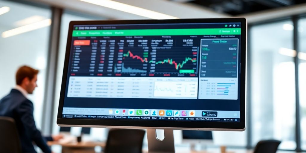 Sleek monitor, trading interface, powerful features.