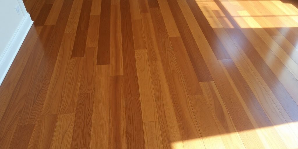 Refinished hardwood floor with rich grain and texture.