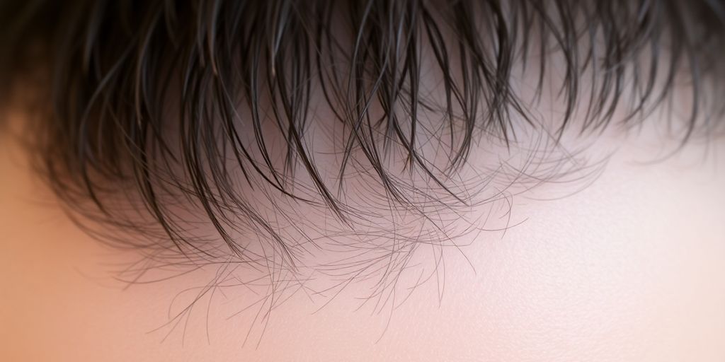 Close-up of a person's scalp with visible thin hair.