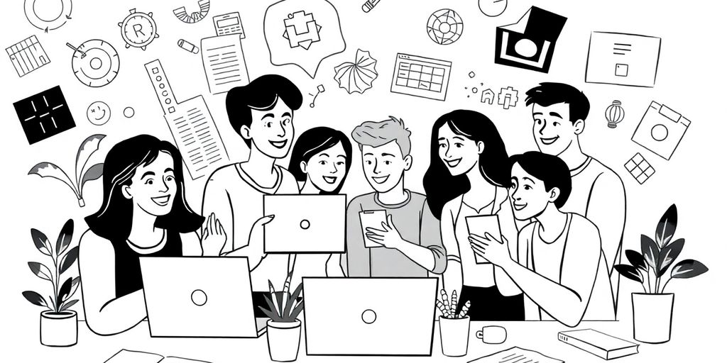 Diverse freelancers collaborating in a black and white setting.