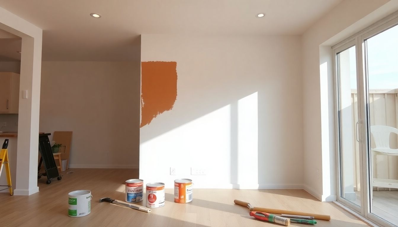 Interior of a home being refurbished with tools and materials.