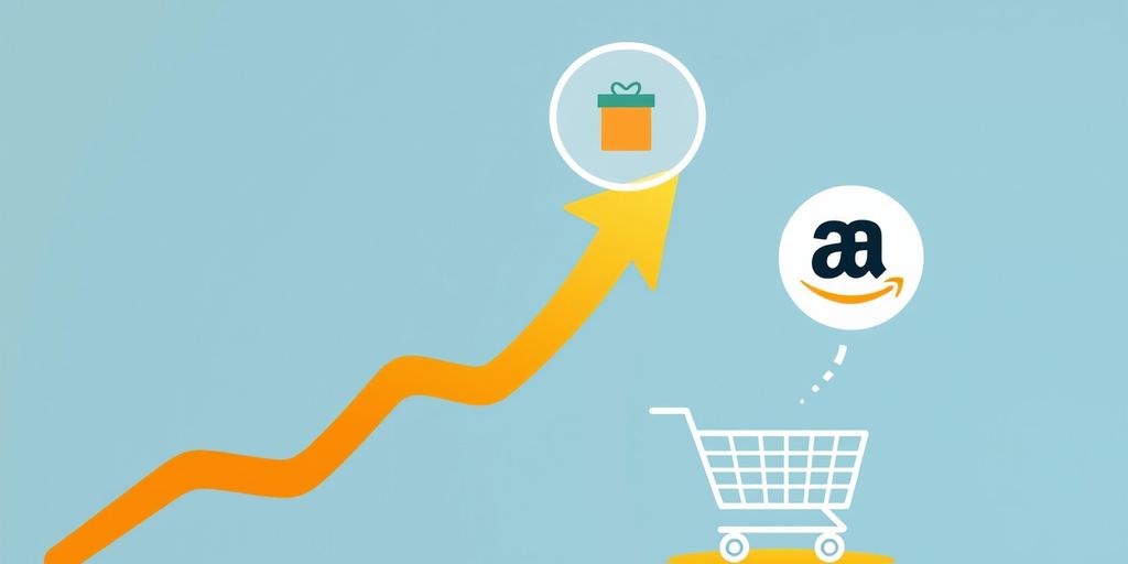 Graph with upward trend and magnifying glass on product