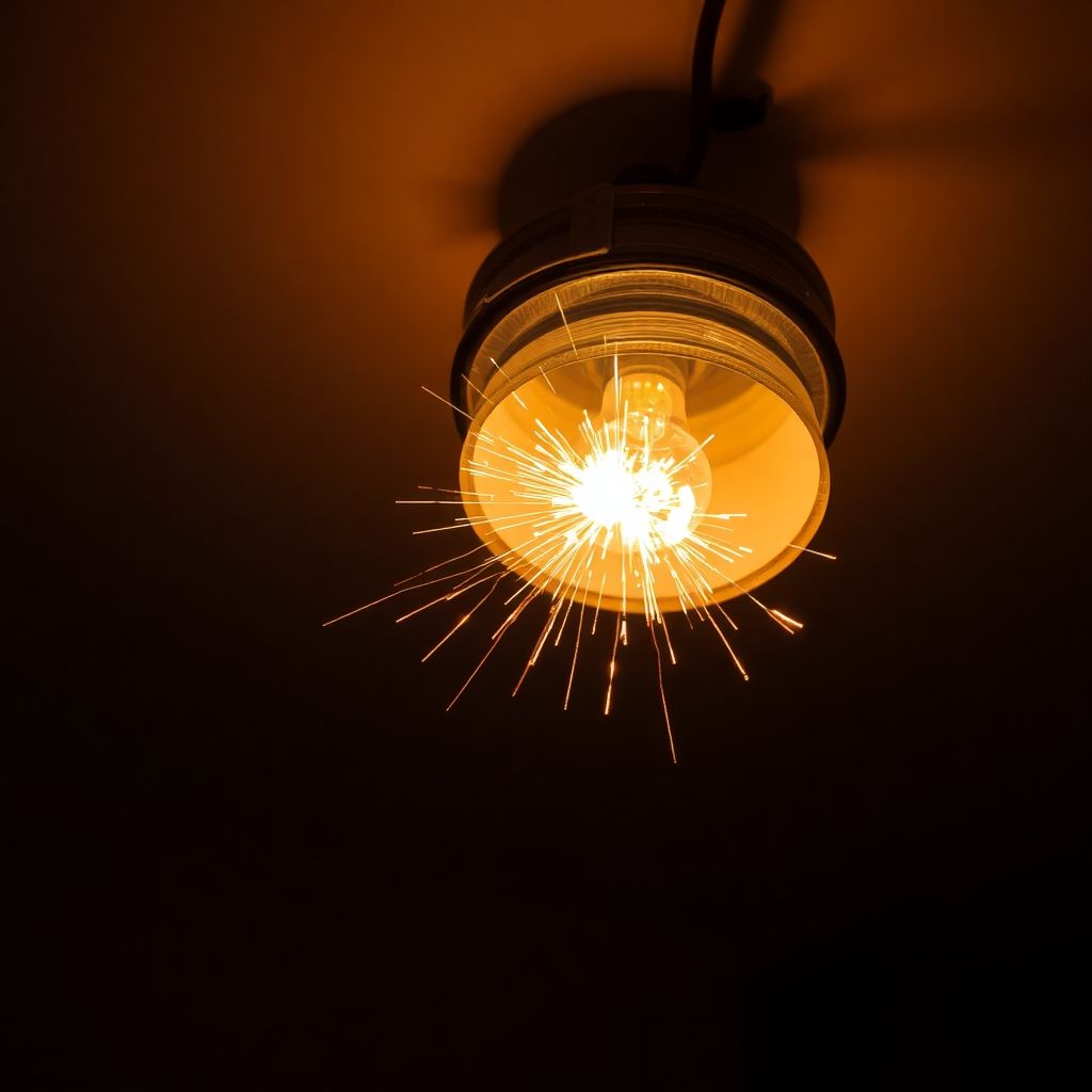 Faulty light, flickering, sparking, dark room