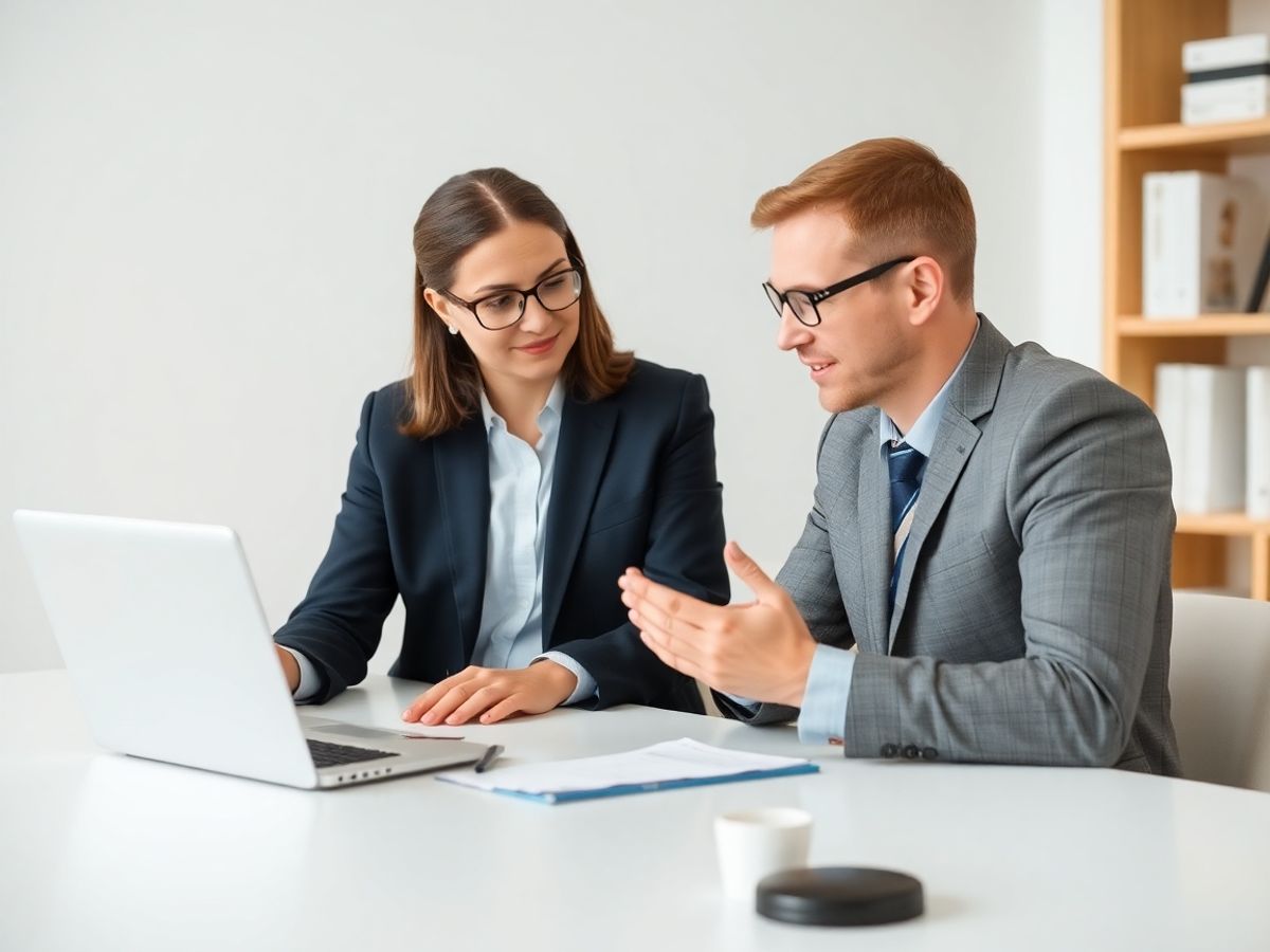 Consultanță juridică online cu avocat și client la laptop.