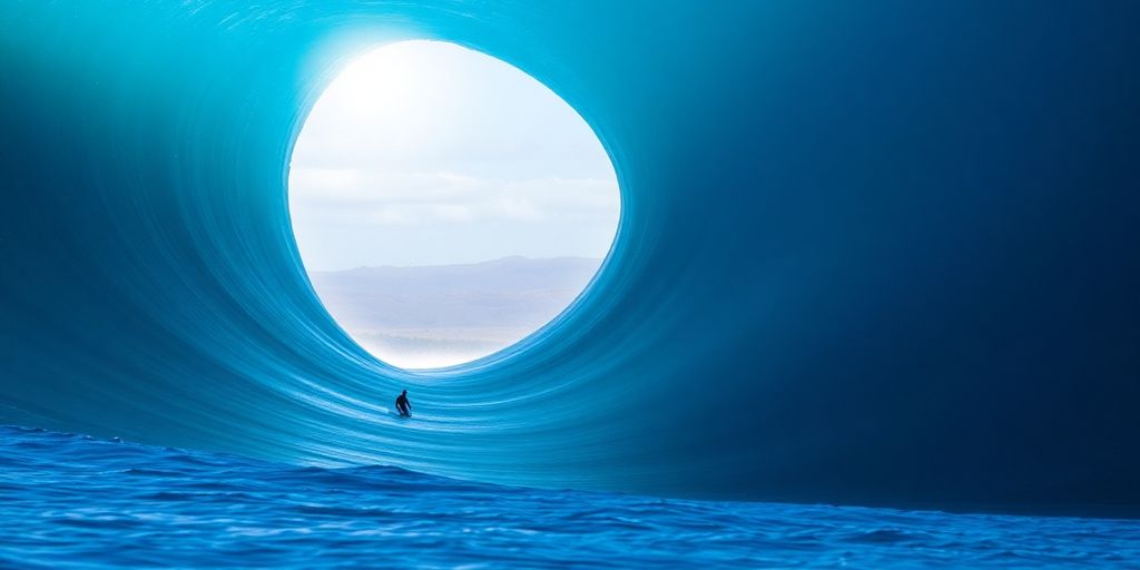 Surfer on a colossal wave, Hawaii