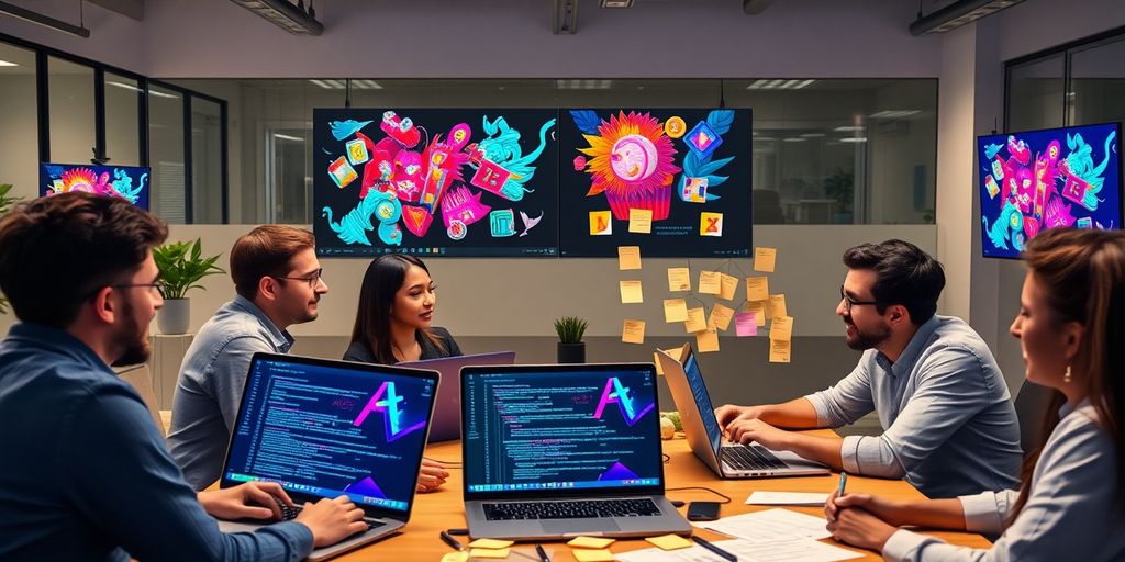 Team of developers working on nft marketplace project.
