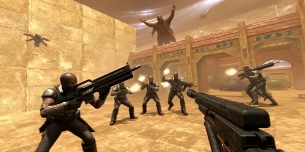 Action-packed Quake II scene with advanced AI graphics.