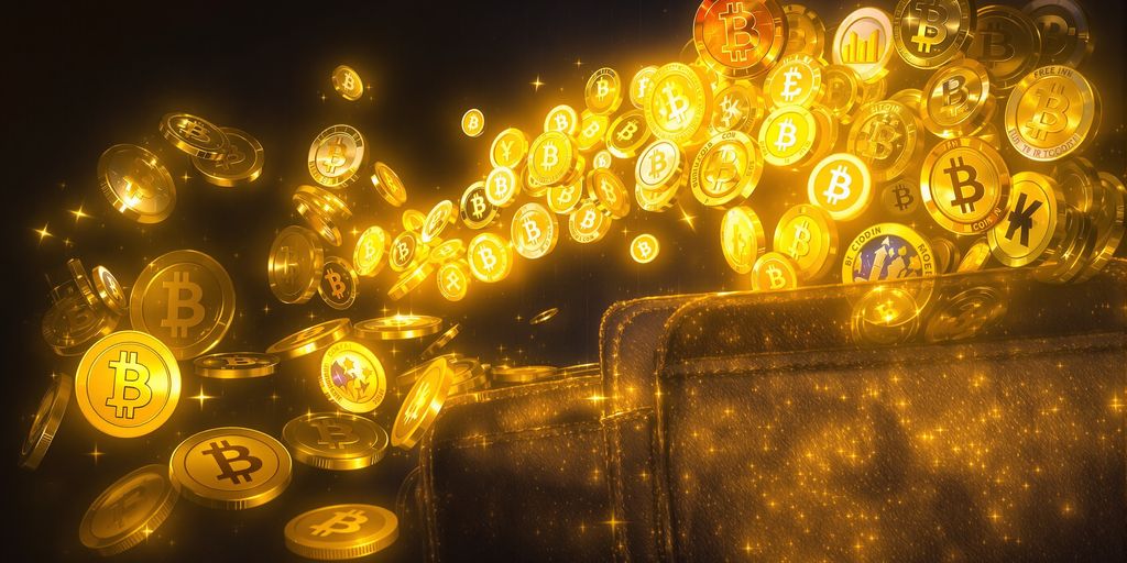 Digital assets disappearing from a glowing wallet.