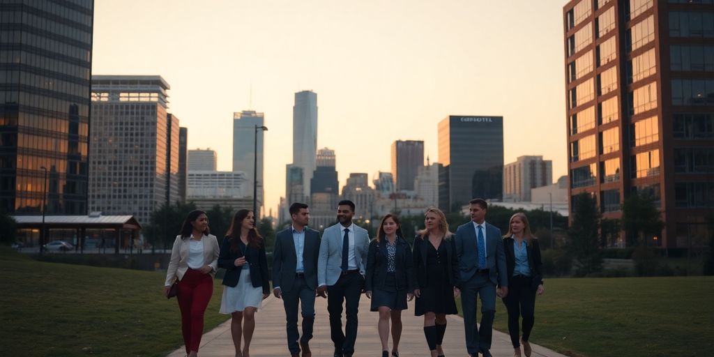 Fort Worth skyline with people