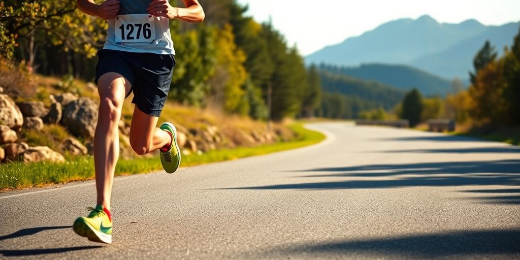 Runner on a beautiful marathon route through nature.