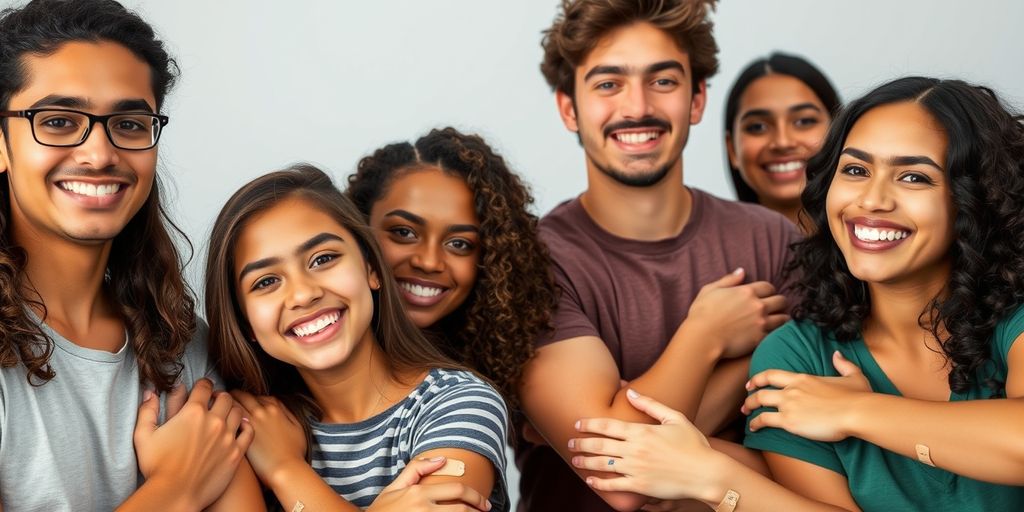 Young adults showing band-aids after HPV vaccination