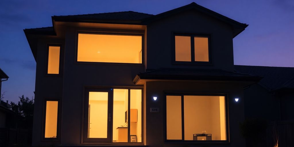 Home security system protecting a modern house exterior.