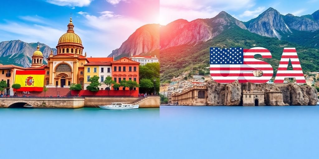 Scenic view contrasting Spain and USA landscapes.