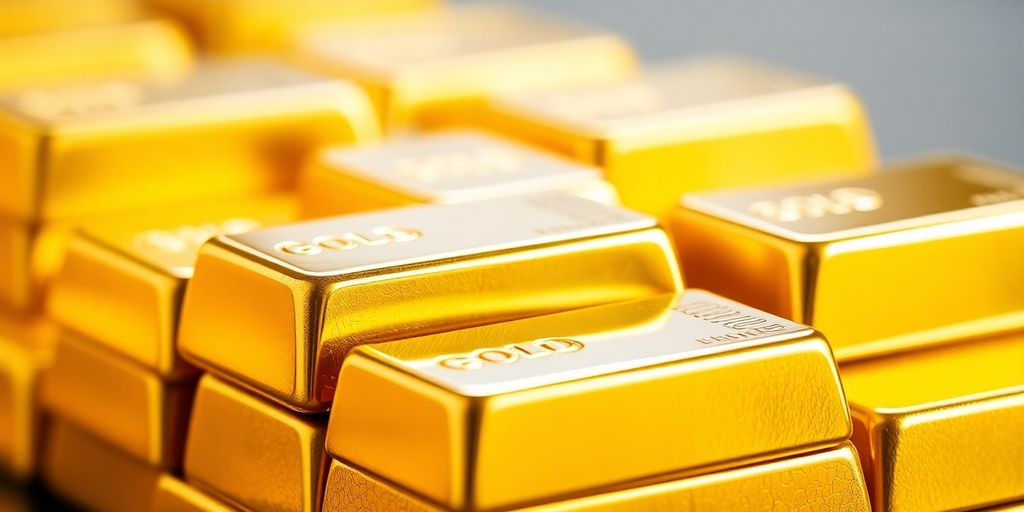 Des barres d'or empilées avec éclat.