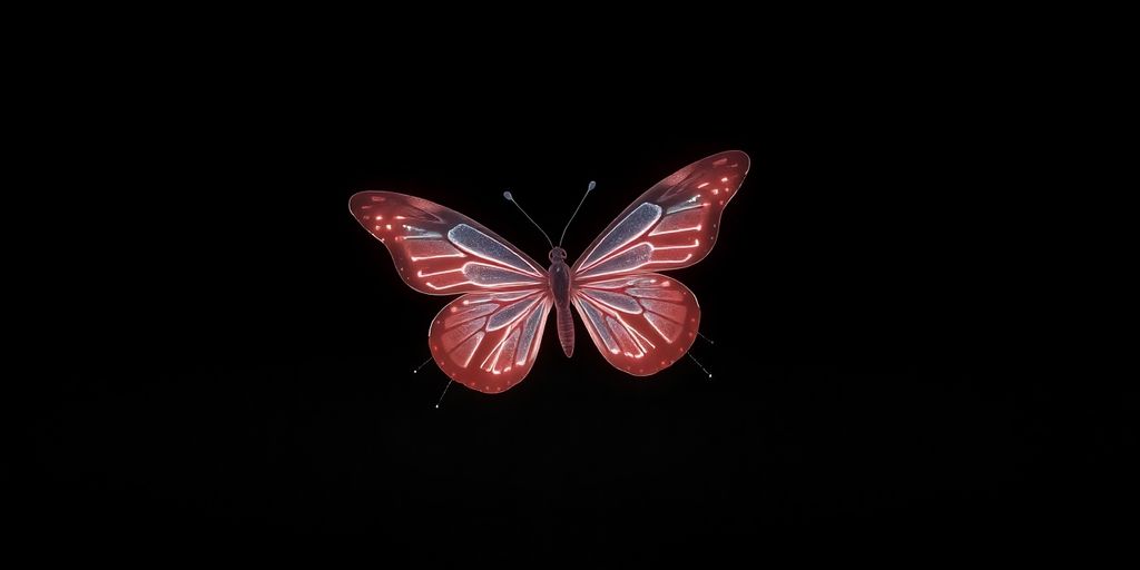 Butterfly flapping wings in digital space.