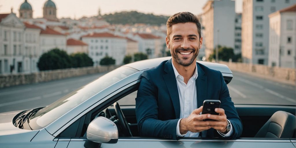 Driver holding smartphone in car