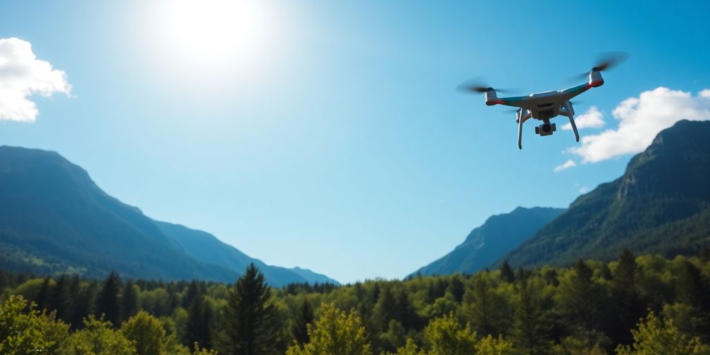 Ciel, drone, montagnes, forêt, soleil, France