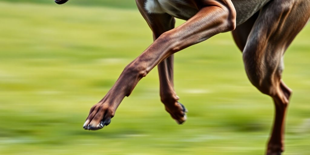 Greyhound's powerful legs captured in a blur of motion.