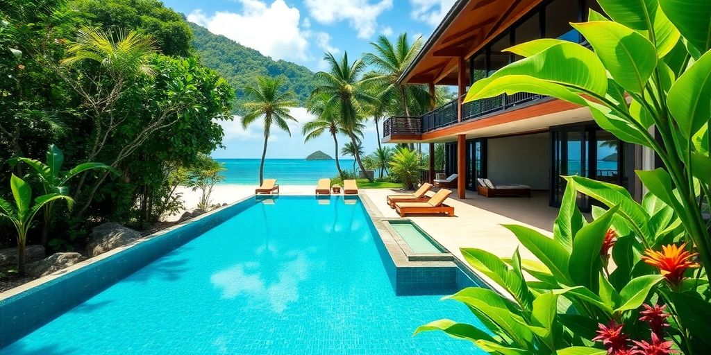Eco-friendly luxury villa in Phuket with ocean view.