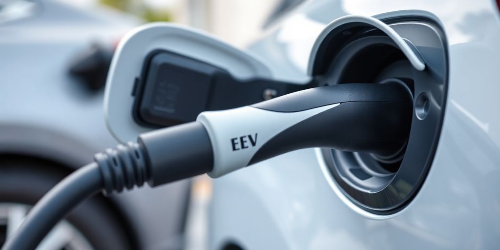 Electric vehicle cable unplugged from car charging port.