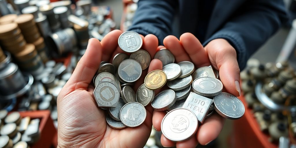 Mains tenant des pièces d'argent et des lingots.