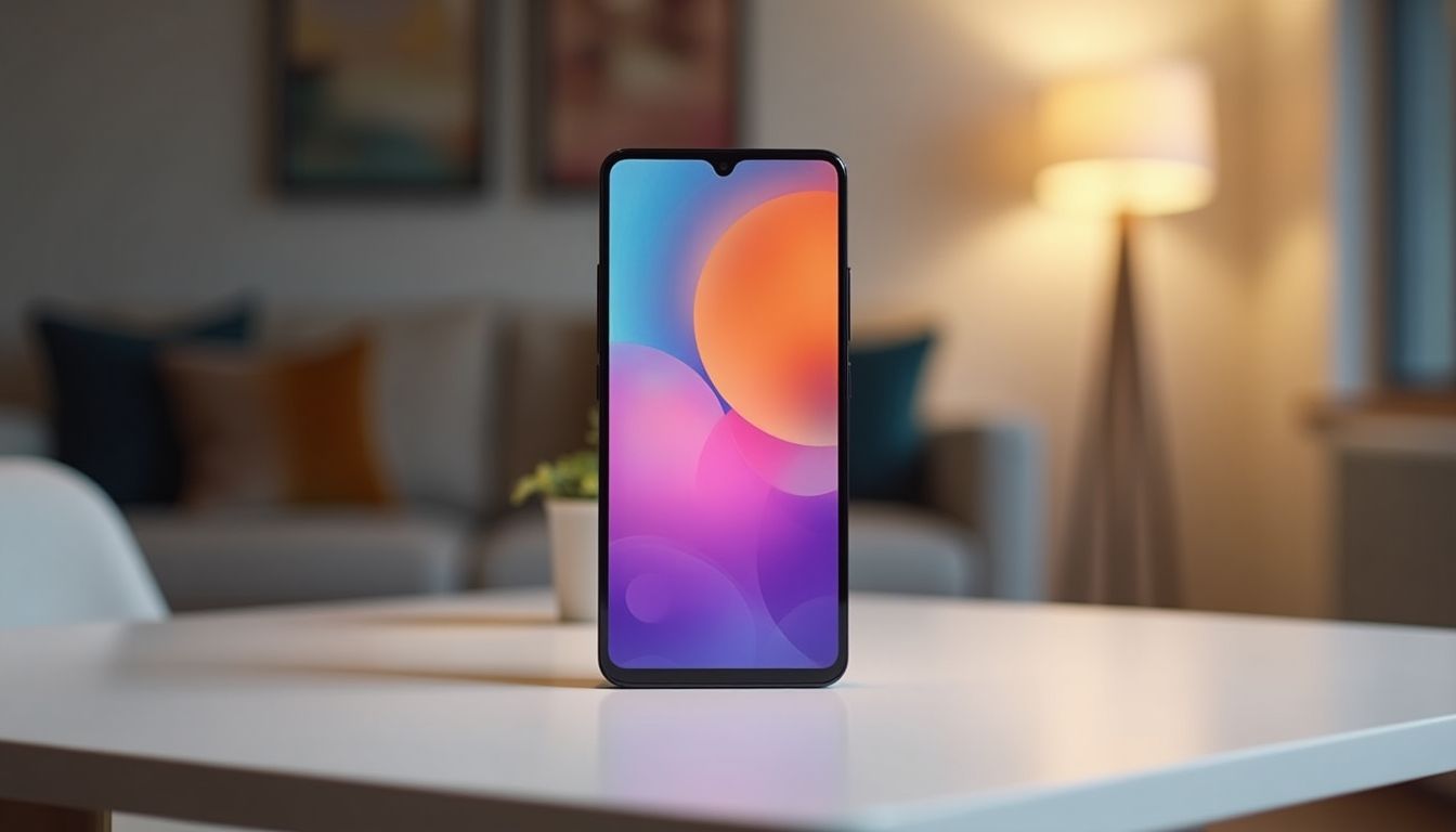 Samsung A14 on a stylish table in a modern setting.