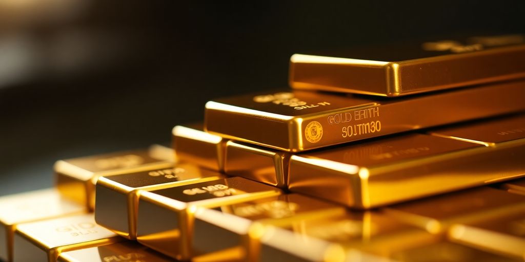 Des barres d'or empilées brillantes.