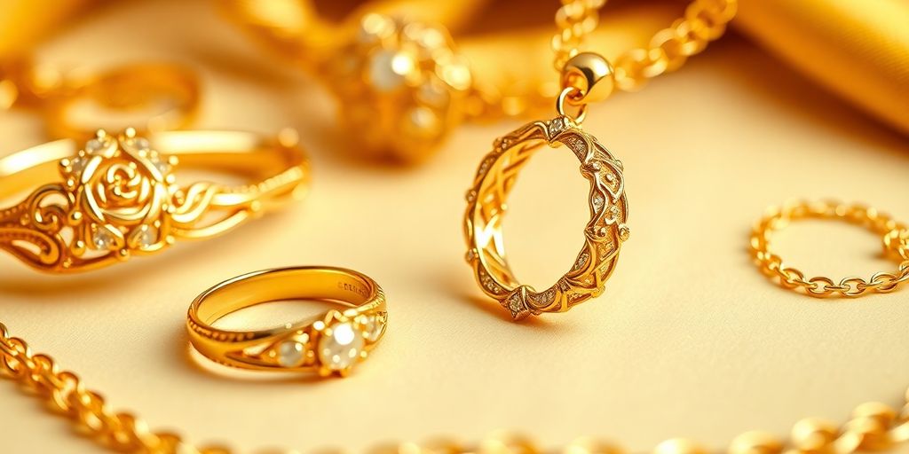 Bijoux en or élégants sur fond chaleureux.