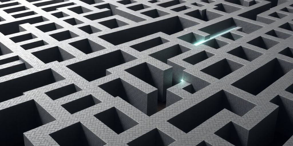 Maze with multiple paths and a glowing solution.