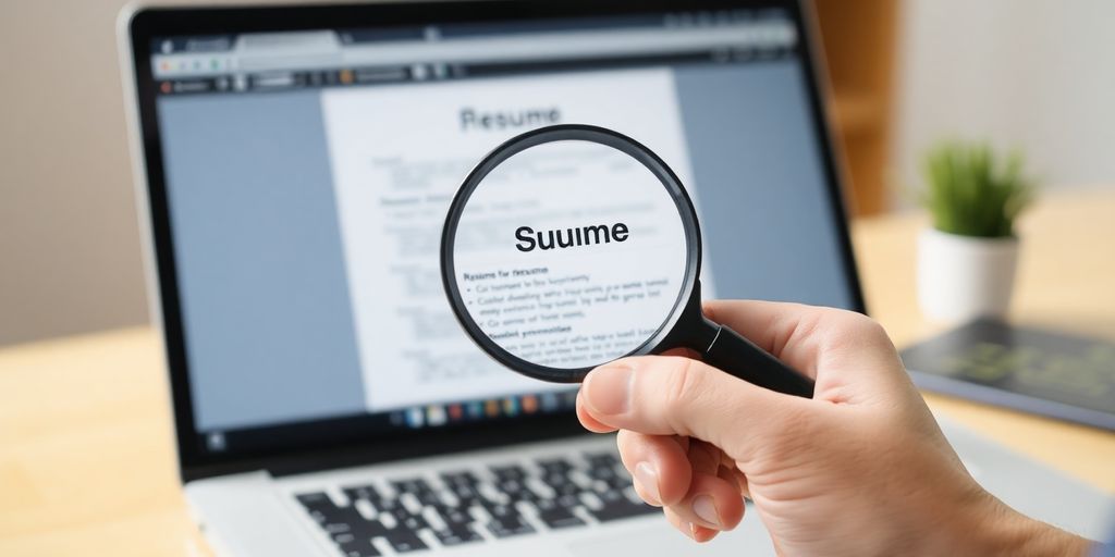 Laptop screen with resume and magnifying glass