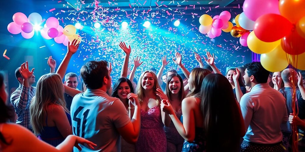 Dallas Sweet 16 party with teens dancing and colorful decor.