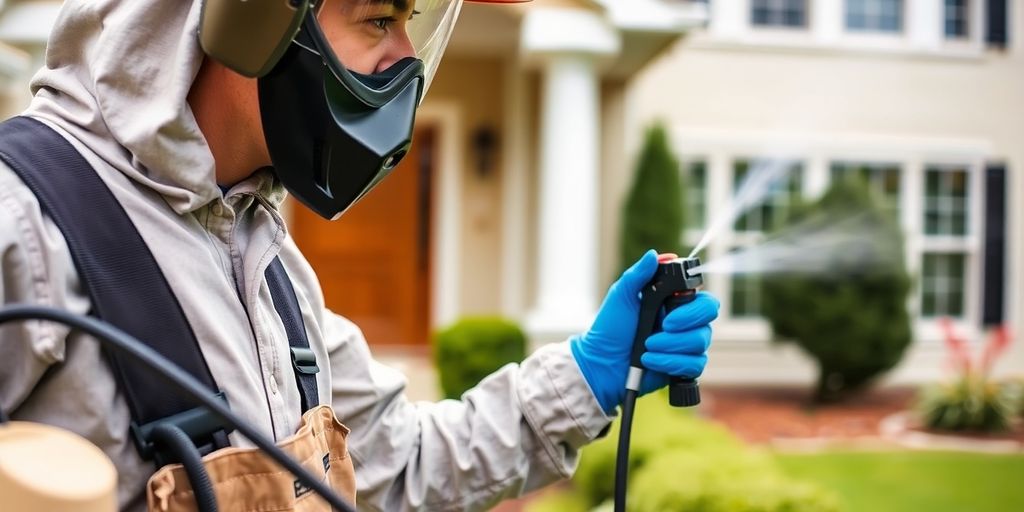 Pest control technician treating a home for pests.
