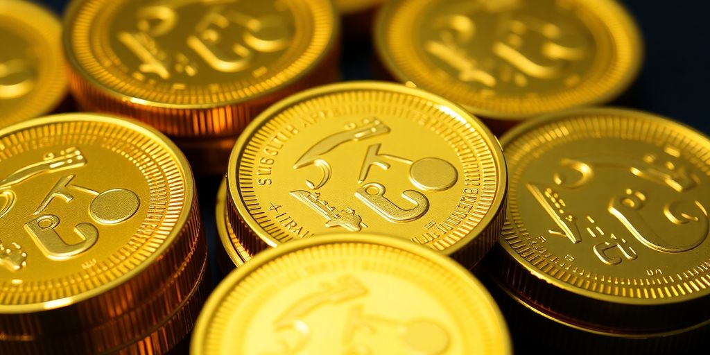 Pièces d'or Krugerrand empilées et scintillantes.