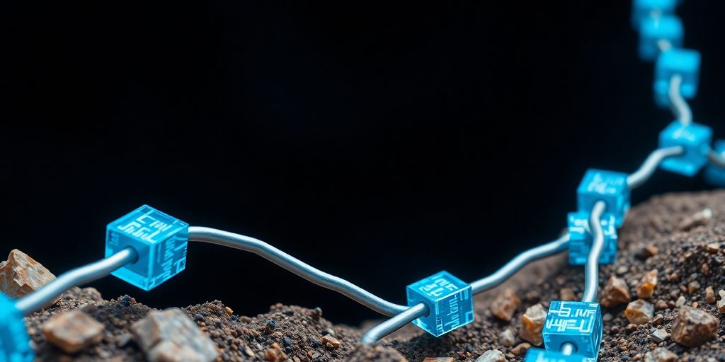 Chaîne de blocs connectée à des minéraux.