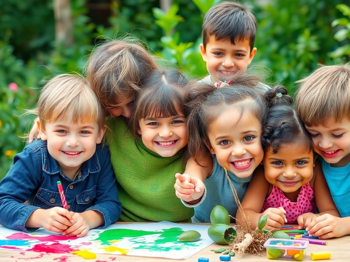 Copii implicați în activități creative, cum ar fi pictura.