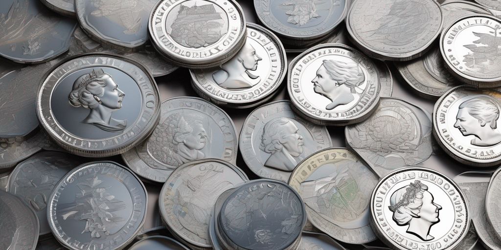 financial market with interest rates graph and physical silver coins