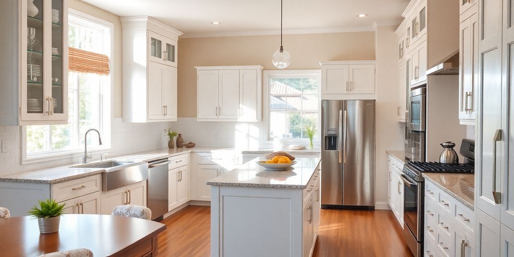 Modern remodeled kitchen with island and natural light.