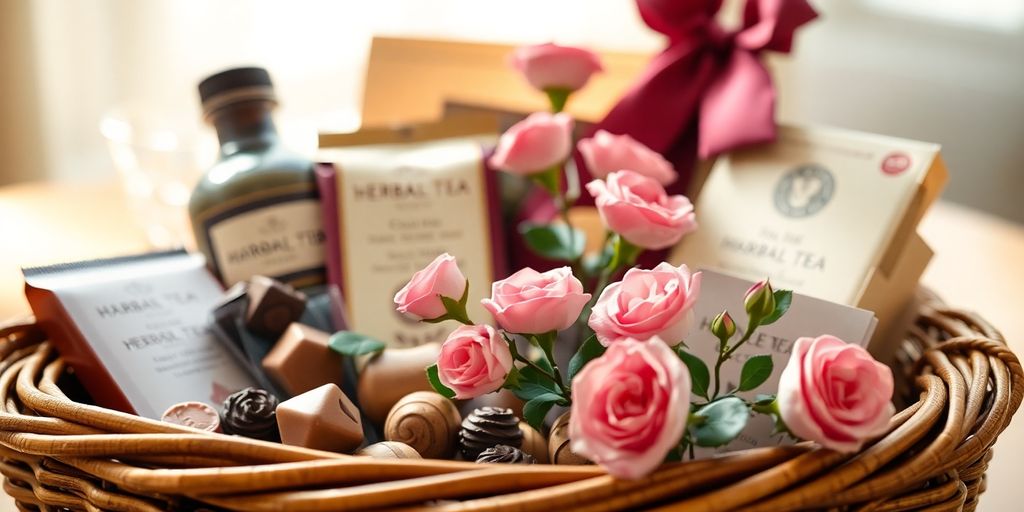 Assorted gourmet chocolates and teas.